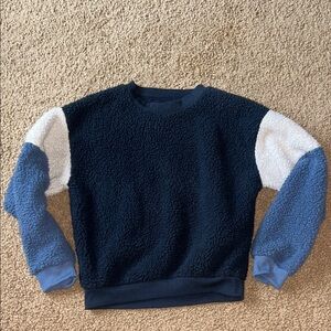 American Eagle Outfitters Fuzzy Sherpa Navy and Light Blue Crew Neck Sweater